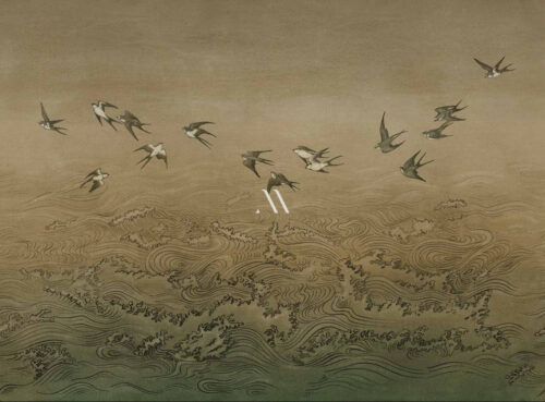 swallows over waves